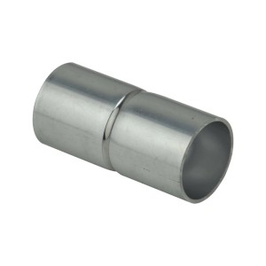 Silberne Alu-Steckmuffe Ø 25 mm aus Aluminium. Robuste Verbindung für Installationsrohre und Blitzschutz.
