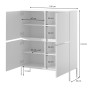 Technisches Diagramm: Selsey Highboard Bemmi Innenansicht mit offenen Türen, 8 Fächern und Maßen 100x122x35 cm.