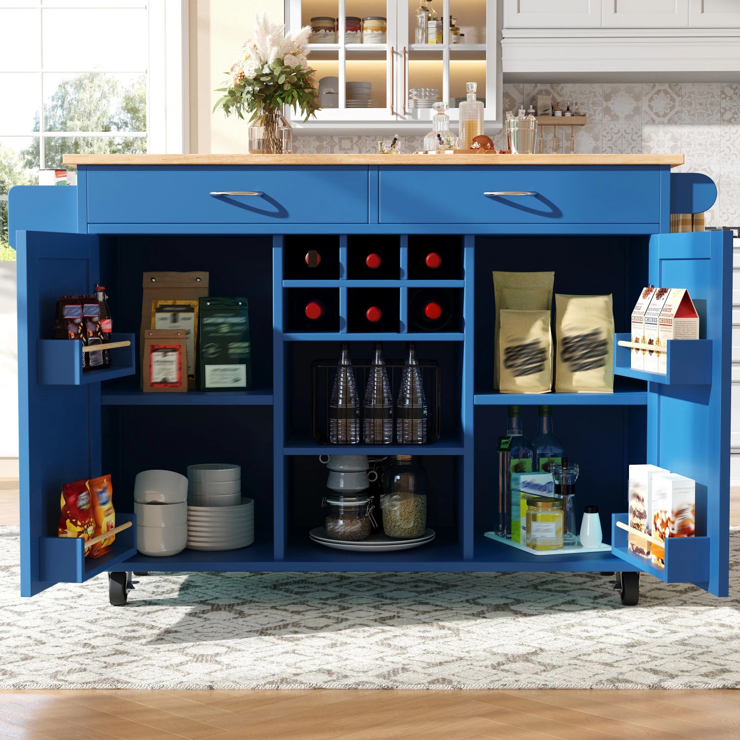 okwish Kücheninsel mit Speicherraum Multifunktion Küche 102x45x92cm Blau_3