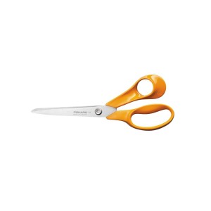Fiskars Universalschere Garten Classic, 21 cm, mit orangefarbenen Griffen.