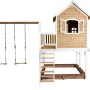 Axi Liam Spielhaus mit Doppelschaukel, braun-weiß mit Rutsche. Spielturm aus Holz mit Sandkasten.