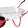 Garten- und Bauschubkarre mit 85 l Mulde und rotem Rahmen. Tragkraft 160 kg.