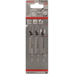 Bosch Stichsägeblätter Pro T 101 AO Clean for Wood, 3er-Pack, für saubere Holzschnitte.