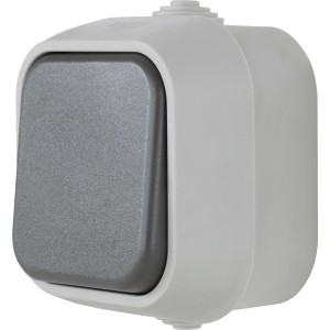 REV A/W-Schalter, grau, für Feuchträume und Außenbereiche, Aufputz-Montage.