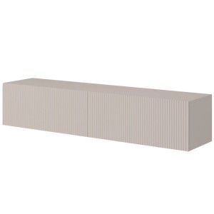 Selsey Veldio TV-Hängeboard 140 cm, Greige, mit geriffelter Lamellenfront und zwei Fächern.
