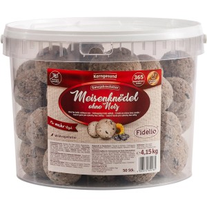 Eimer mit 50 Fidelio Meisenknödel ohne Netz, Wildvogelfutter.