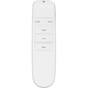 Fernbedienung für Bladeless Standventilator TV 45-67, weiße Tasten für On/Off, Swing, Speed, Time und Mode.