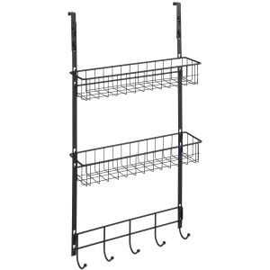 Schwarzes Wenko Türregal zum Aufhängen mit 2 Ablagekörben und 5 Haken.