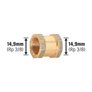 Messing Gewindemuffe 14,9 mm (Rp 3/8) für die schnelle Rohrverbindung im Sanitärbereich.