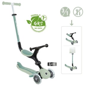 Globber Go-Up Active Lights 3-in-1 Kinderfahrzeug in Pistazie, als Dreirad mit LED-Rädern und verstellbarem Griff.