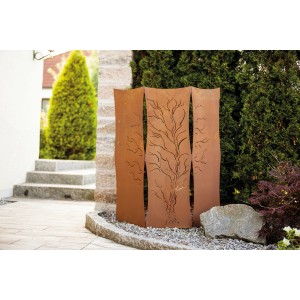 Ferrum Art Design Raumteiler Rosto, 120x120 cm, Stahlblech mit Weidedekor in Rostoptik als Gartendekoration.