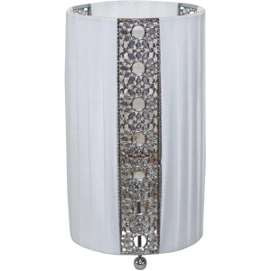 Weiße Näve Tischleuchte Dandy mit floralem Dekorband, eine elegante Design-Tischlampe.