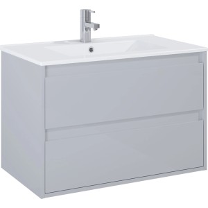 Maximus Kyra Einbauwaschbecken, 80 cm, Weiß Matt mit Armatur und zwei Schubladen.