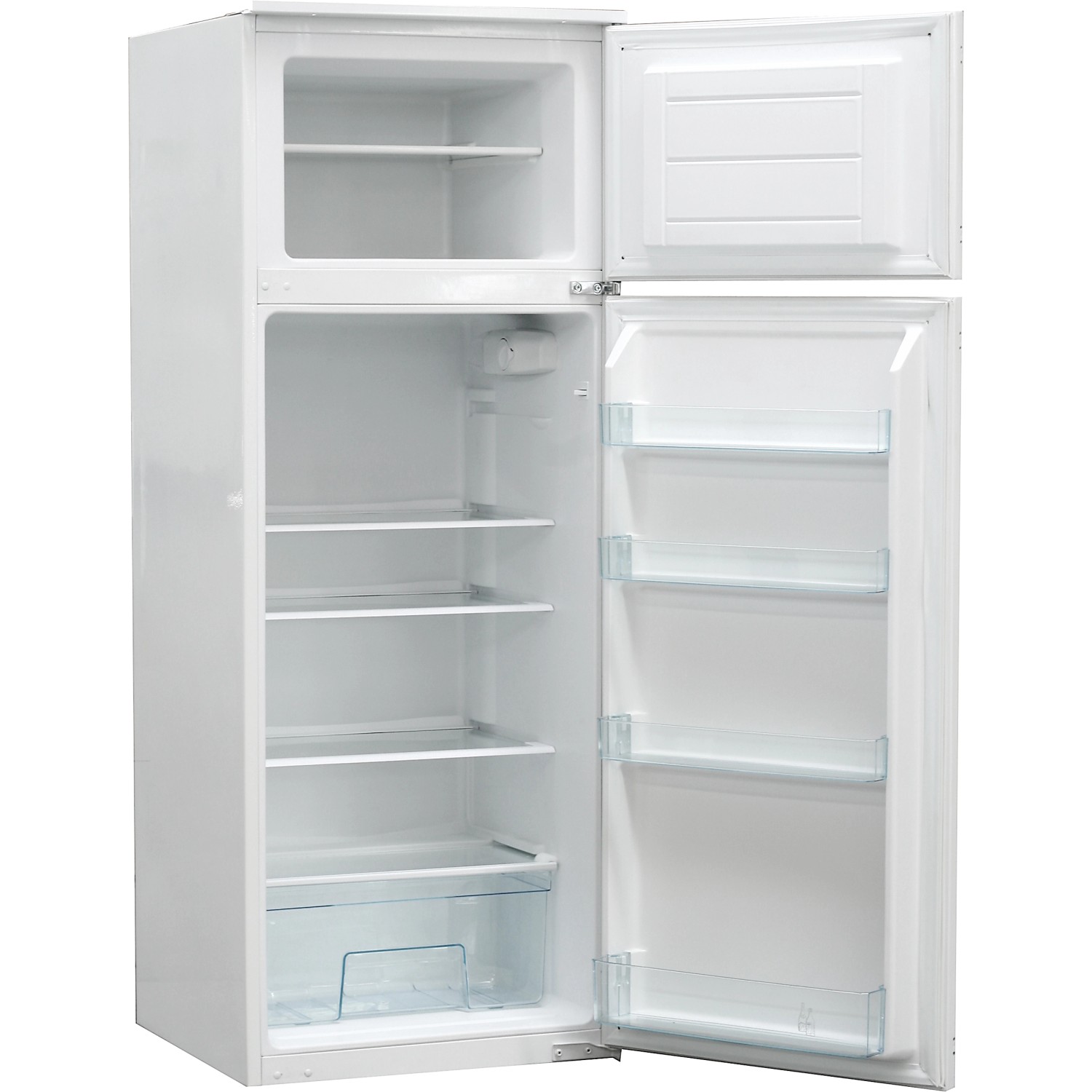 Offener, weißer Respekta Kühlschrank mit Gefrierfach, Teil der Winkelküche KBL370EYWMISGKE.