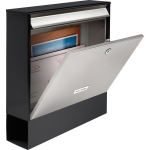 Burg Wächter Briefkasten Black & Steel Oxford-Set mit Zeitungsbox, Tür geöffnet.