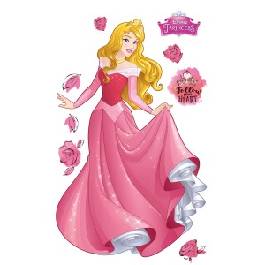 Selbstklebende Fototapete Aurora XXL: Dornröschen mit rosa Kleid und Rosen.