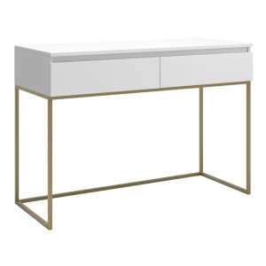 Selsey Bemmi Schminktisch weiß mit zwei Schubladen und goldenen Metallbeinen. Modernes Design für Kosmetik.