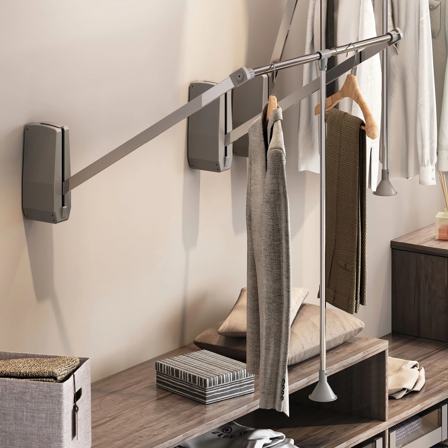 Emuca Kleiderlift Hang für Garderoben Wandmontage Stahl und Kunststoff Verchromt 600 bis 830 mm_4