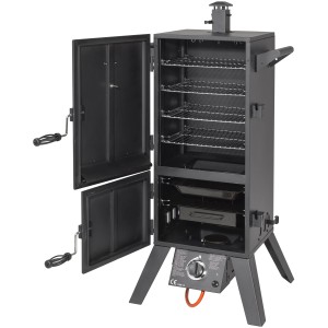 EL Fuego Portland XL Gasgrill/Smoker mit geöffneten Türen und mehreren Rosten.