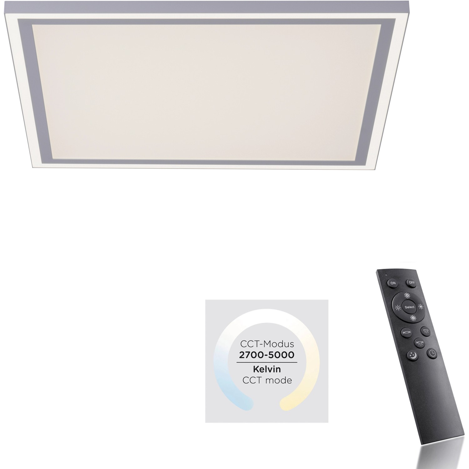 Weiße LED-Deckenleuchte Edging von Just Light, dimmbar mit Fernbedienung.