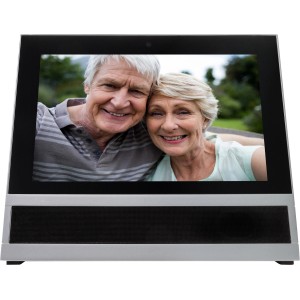 Link2Home Monitor für WiFi Türsprechanlage in Silber mit lächelndem Paar auf dem Display.