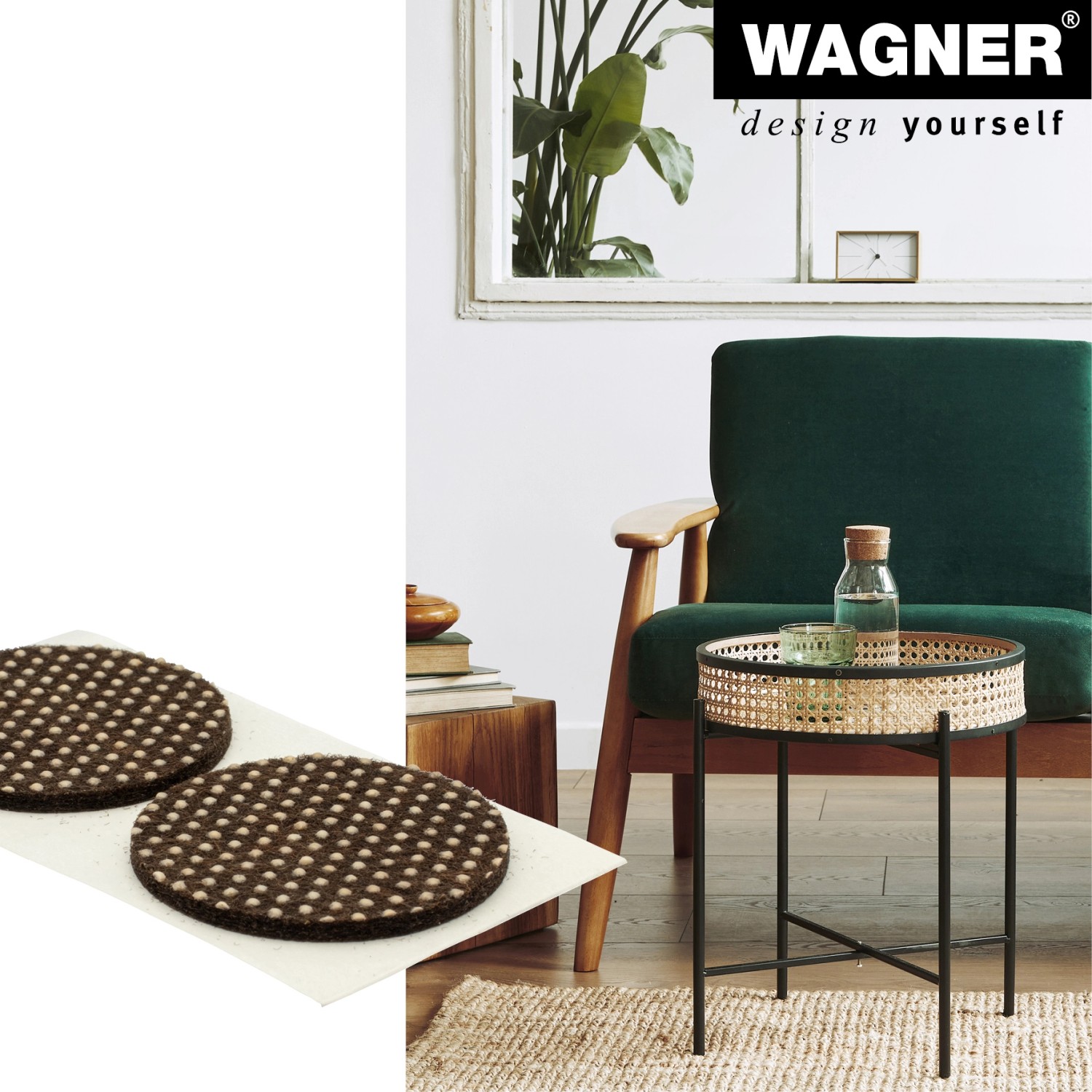 Wagner Anti-Rutsch Pads, selbstklebend, braun-beige, Ø 40mm, 4er-Set für Möbel.