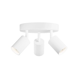 Weißer Philips LED-Spot Wyatt mit runder Basis und 3 schwenkbaren, zylindrischen Köpfen für Wand- oder Deckenmontage.