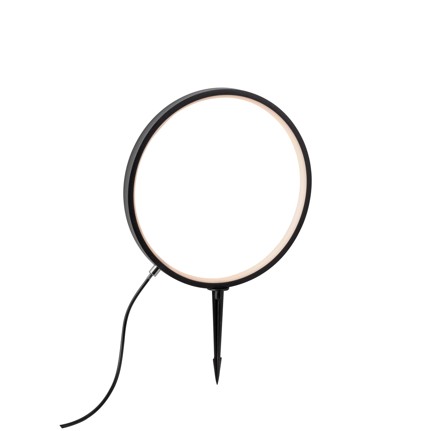 Schwarze LED Erdspießleuchte Zirkulu, 48 cm, für stimmungsvolle Gartenbeleuchtung.