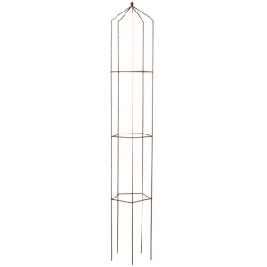 Fünfeckige Rankhilfe Obelisk, 161 cm hoch, aus Metall mit Rosteffekt für Kletterpflanzen.