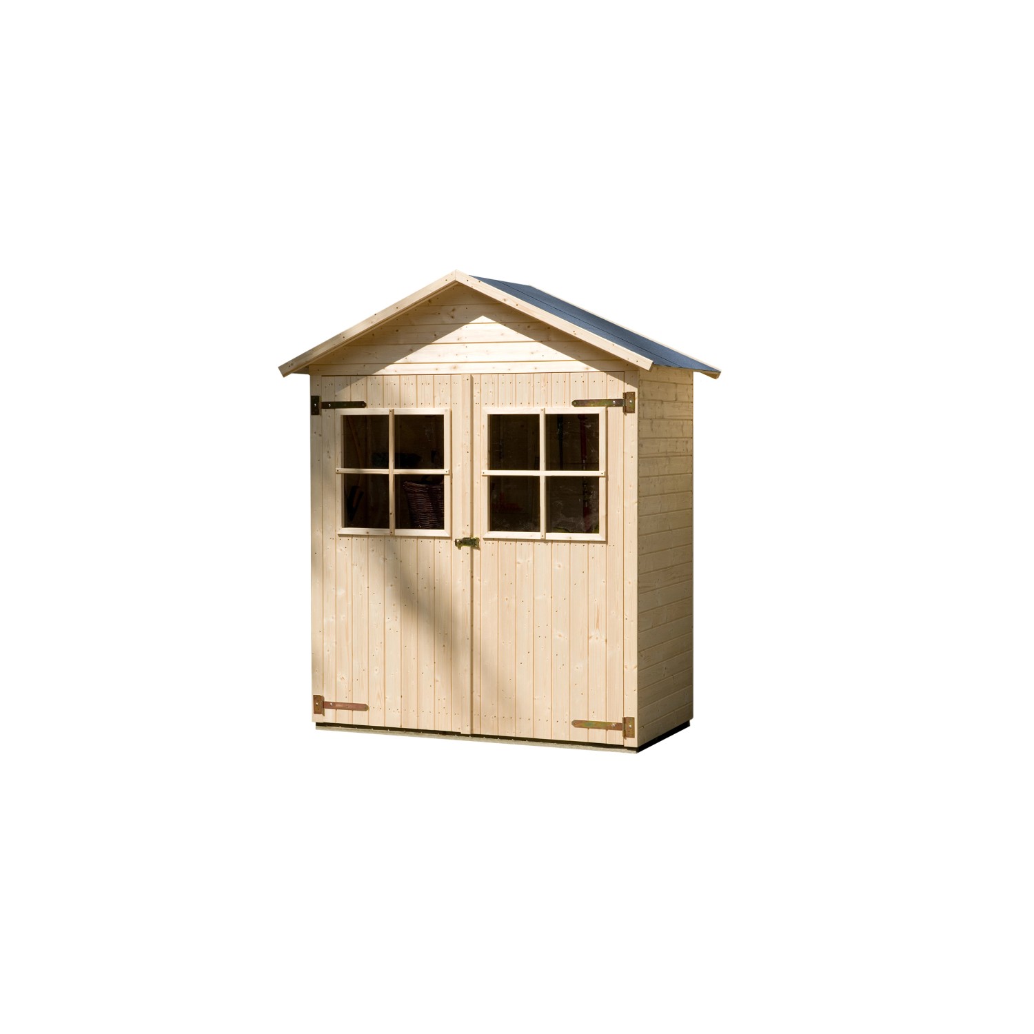 Weka Gartenschrank mit Satteldach, 163x87cm, naturbelassen. Ideal für Balkon und Terrasse.