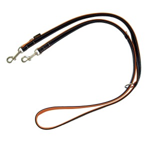 Schwarze Heim Hunde-Vorführleine Florenz, 200cm, mit terrakottafarbenen Akzenten und Ziernaht.