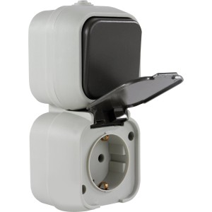 REV Steckdosen- & A/W-Schalter-Kombi, grau, für Feuchträume und Außenbereiche.