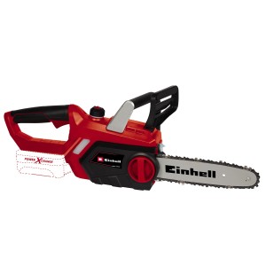 Einhell Akku-Kettensäge GC-KS 18 Li Kit mit Akku. Rot-schwarze Akku Kettensäge mit Schwert.