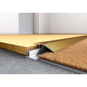 Messingfarbenes Ausgleichsprofil für Laminat/Parkett, 44x12x2700 mm, gleicht Bodenhöhen aus.
