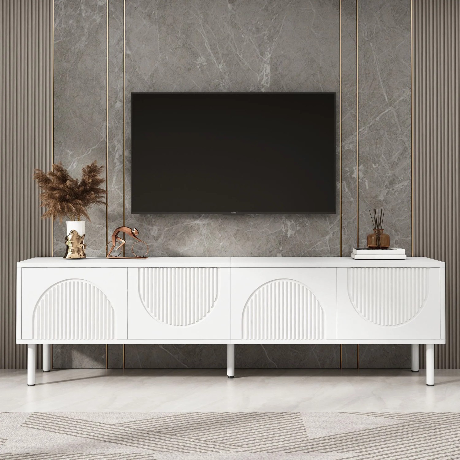 okwish TV Schrank mit Stauraum Kabelmanagement Minimalistisch 180x40x52cm Weiß_4