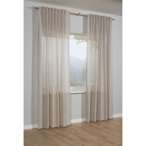 Beiger Bennetti Schal mit Gardinenband in Naturoptik, 140x175 cm, vor Fenster.
