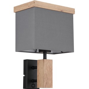 Globo Wandlampe Ossi, 1-flammig, schwarz matt mit Holz- und Textil-Elementen.