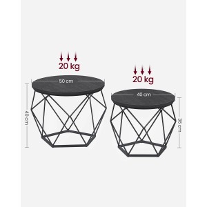 Vasagle Couchtisch 2er Set, rund, schwarz, mit geometrischem Stahlgestell. Ideal als Beistelltisch.