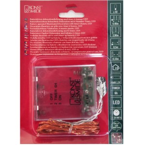 Konstsmide Micro LED Lichterkette mit 40 warmweißen LEDs und silberfarbenem Draht für den Innenbereich.