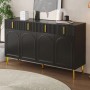 okwish Sideboard mit 4 Türen 4 Schubladen Goldgriffen Wohnzimmer Esszimmer 140x38x82cm Schwarz_2