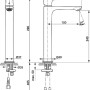 Technische Zeichnung: Ideal Standard Connect Air Waschtischarmatur mit Maßen und Details zum verlängerten Sockel.