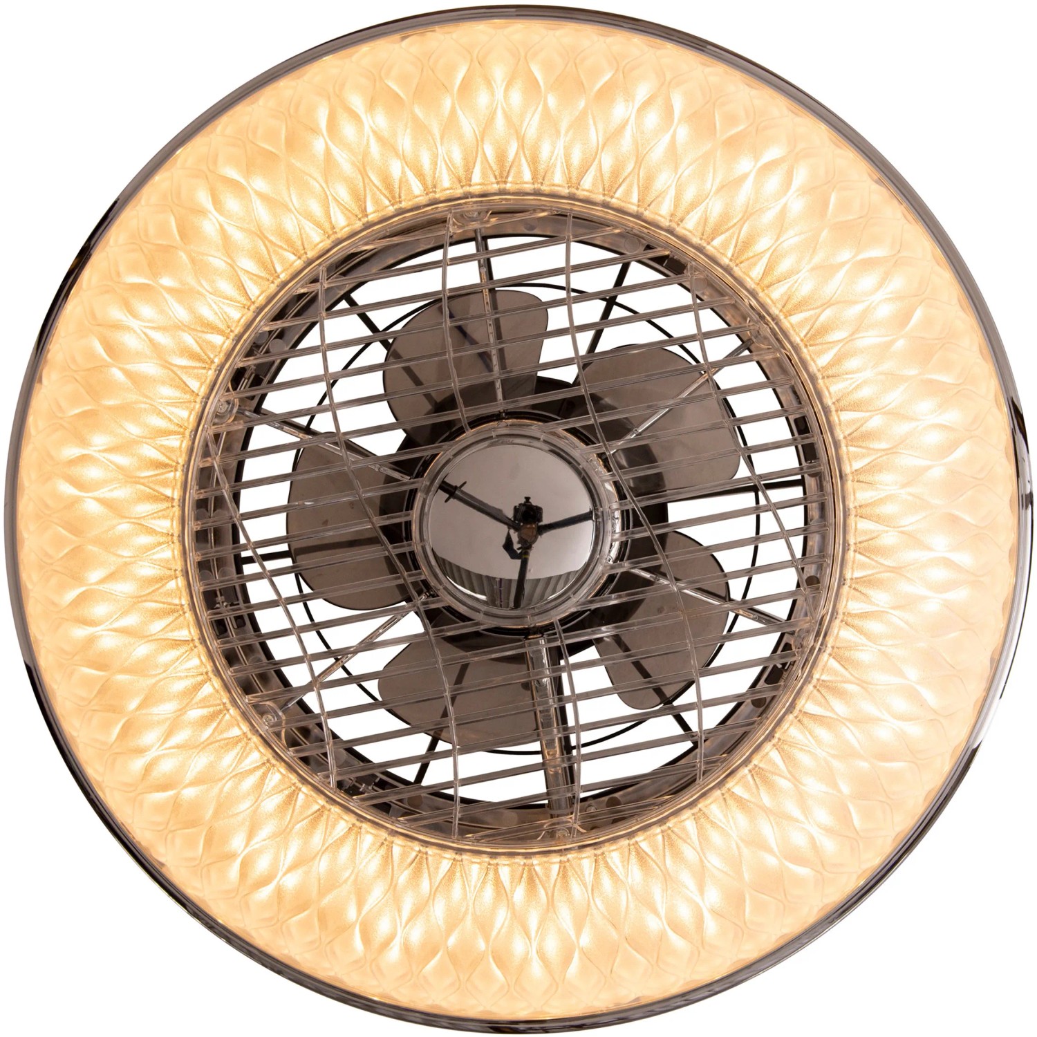 Näve LED-Deckenleuchte Viento mit Ventilator, runde Form, silberfarben. Deckenleuchte mit Licht und Ventilator.