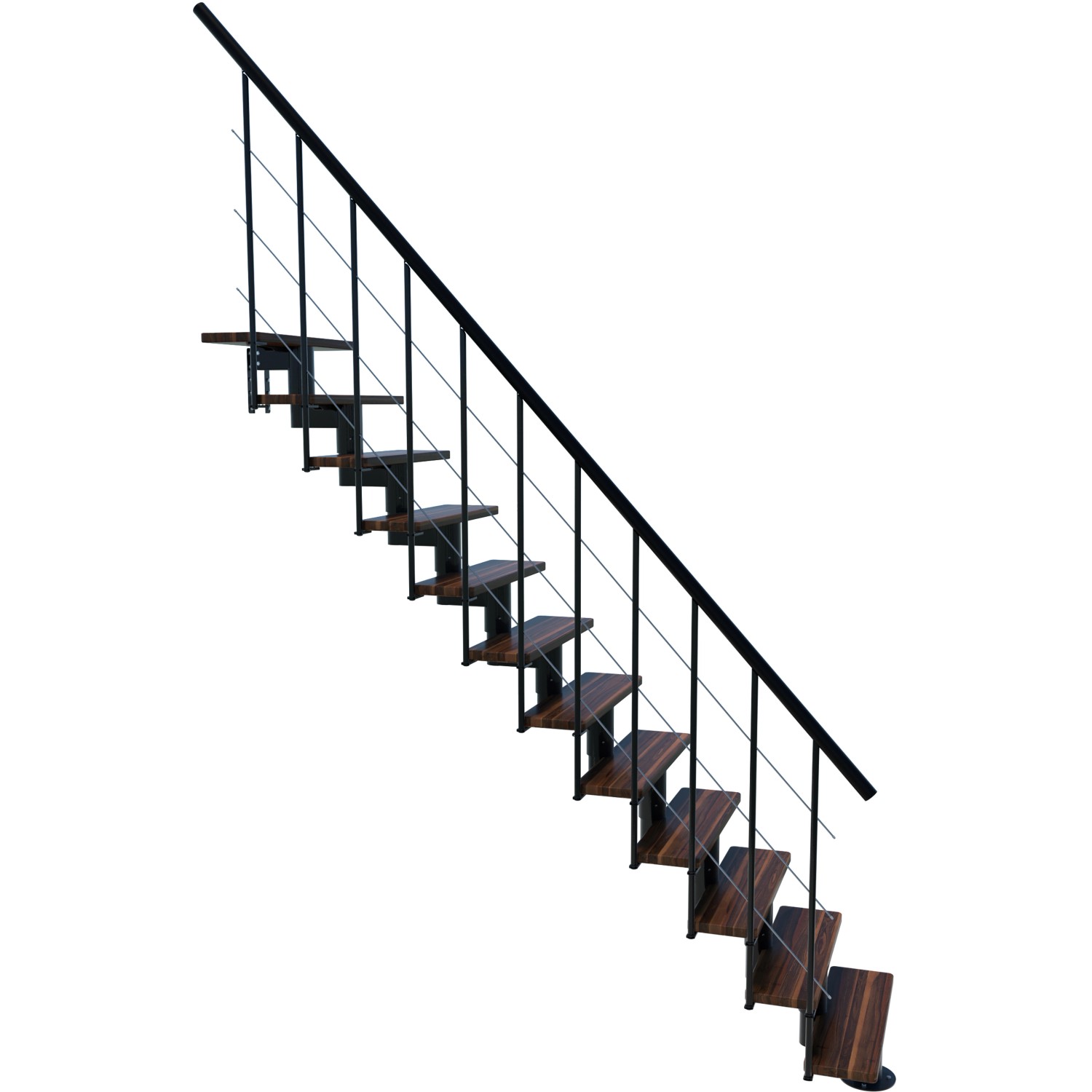 Minka Mittelholmtreppe Comfort Top in Walnuss/Schwarz, Raumspartreppe für Innenräume.