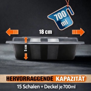 BigDean Meal Prep Boxen 700 Ml 15 Stück Runde Schalen Mit Deckel BPA Frei Mikrowellengeeignet Spülmaschinengeeignet Gefriergeeignet Food Container