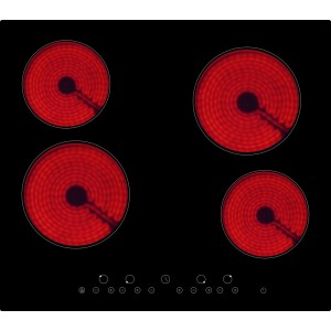 Respekta Glaskeramikkochfeld für Küchenzeile, 4 Kochzonen, schwarzes Design.