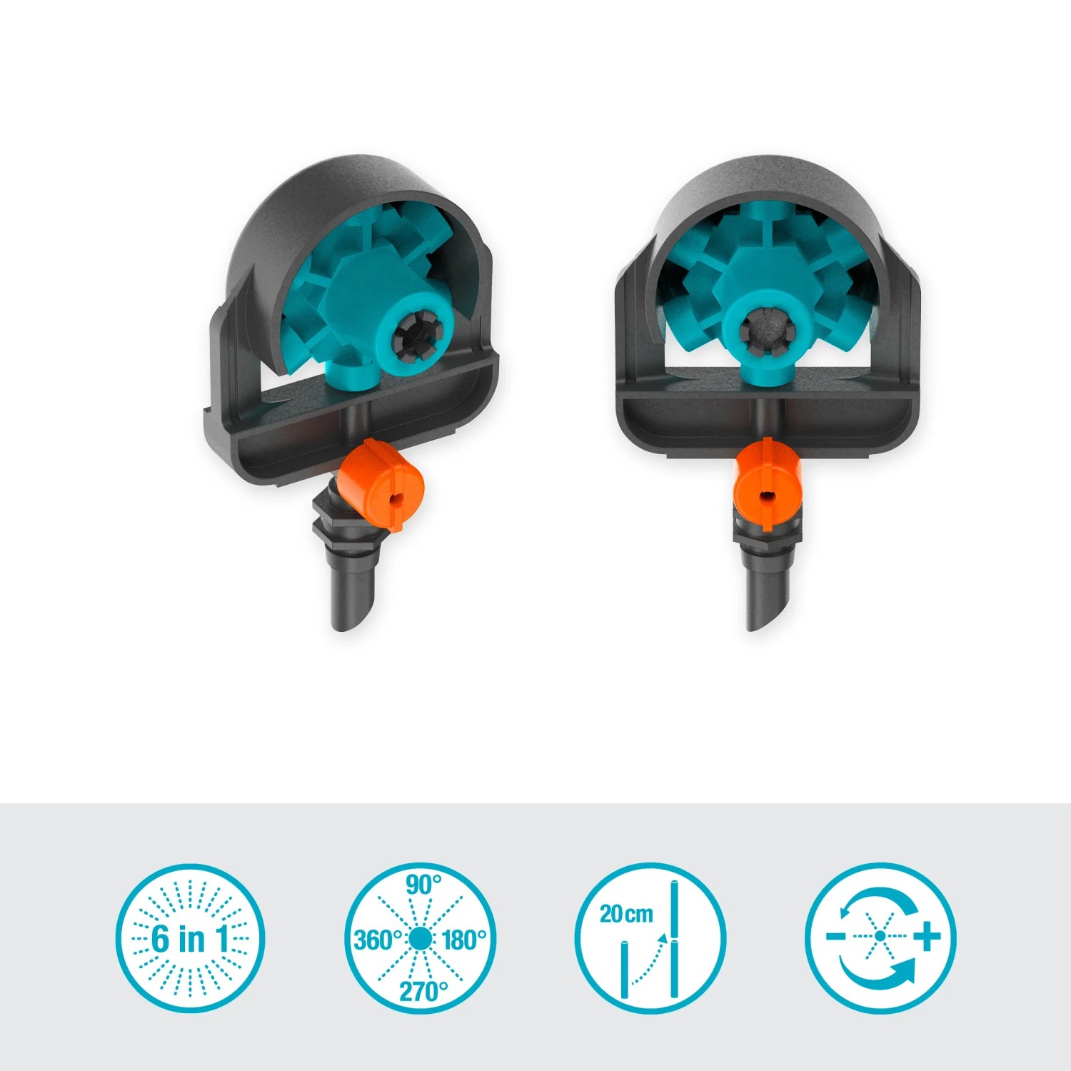 Gardena 6 in 1 Sprühdüsen (2er-Set) für flexible Bewässerung im Micro-Drip-System.