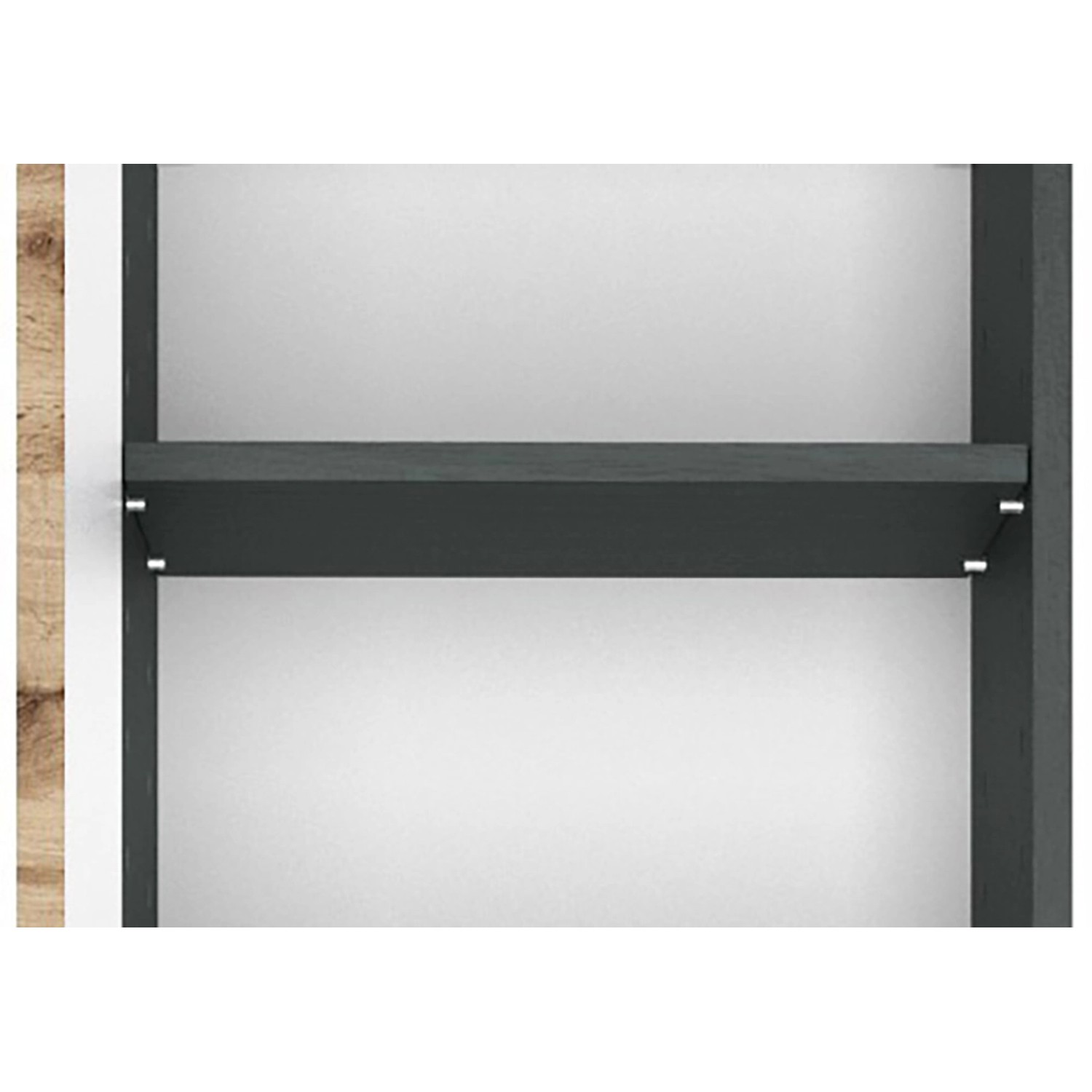 Detailansicht: Held Möbel Hochschrank Bari in Wotaneiche und Graphitgrau mit Einlegeböden.