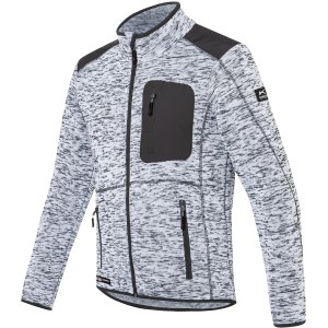 Kübler Pulse Strickjacke in Weiß/Anthrazit, Größe XXL. Arbeitskleidung mit Reißverschluss und Taschen.