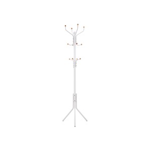 Weißer Songmics Hutständer aus Metall mit 12 Haken, 182 cm hoch. Praktischer Kleiderständer für Hüte und Jacken.