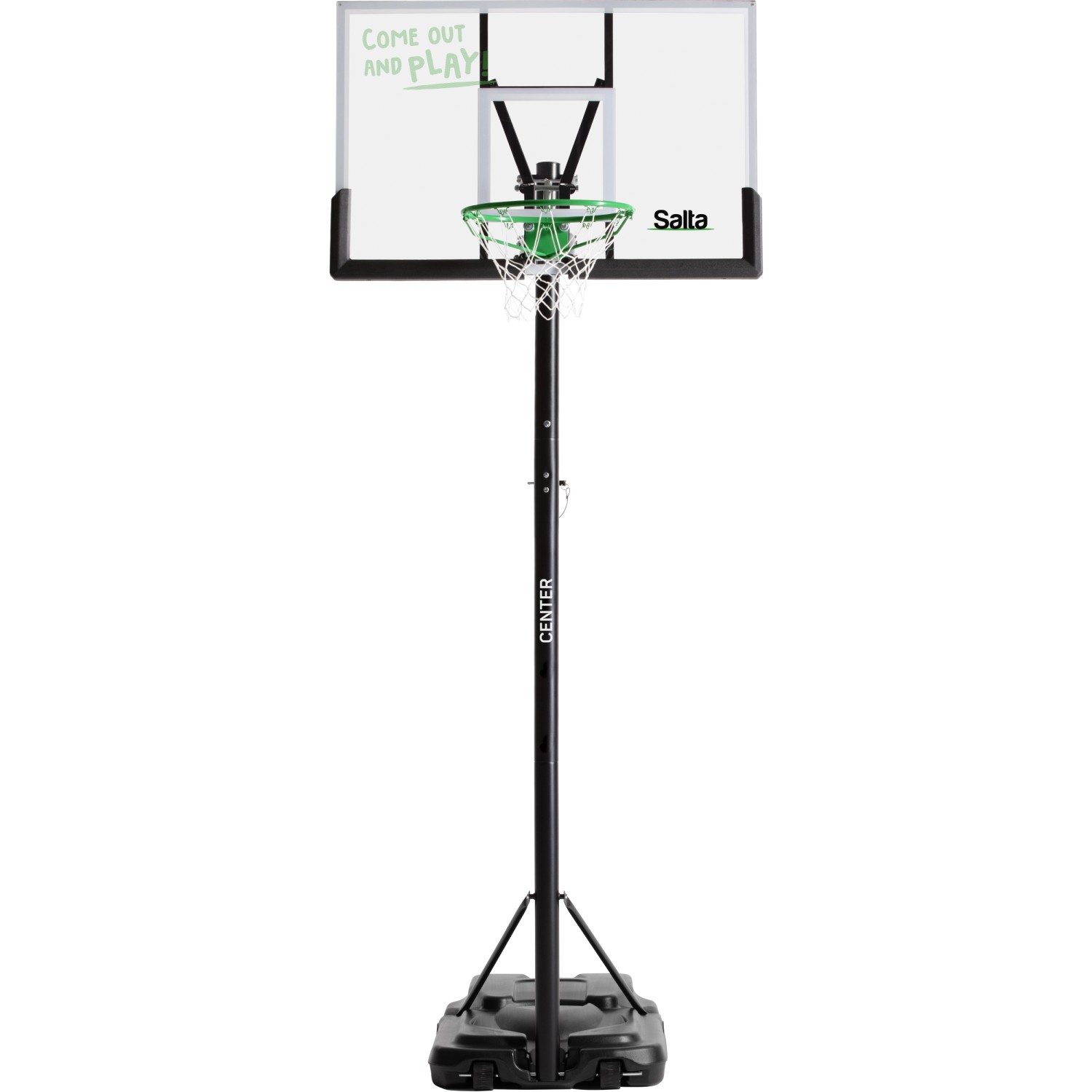 Salta Basketballständer Center, höhenverstellbar, mit Polycarbonat Rückwand und mobilem Standfuß.